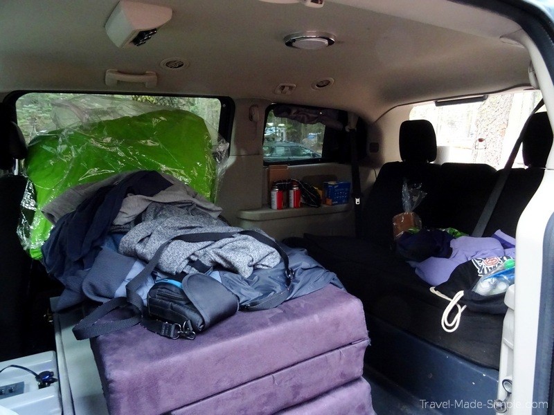 US road trip in campervan storage space closed